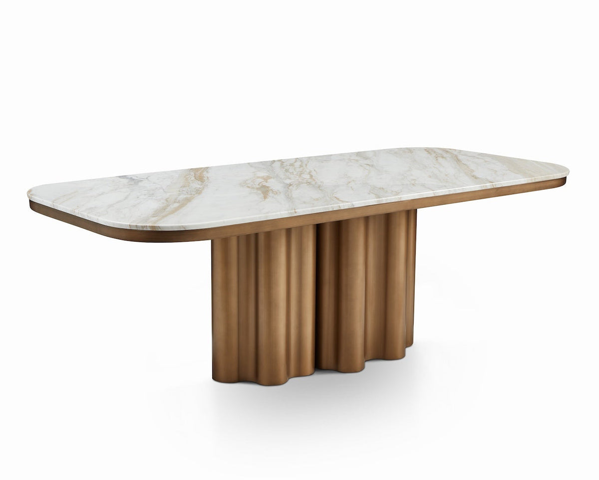 Corinthian Dining Table - Kaka Gold Natural Marble & Hairline Antique Brass