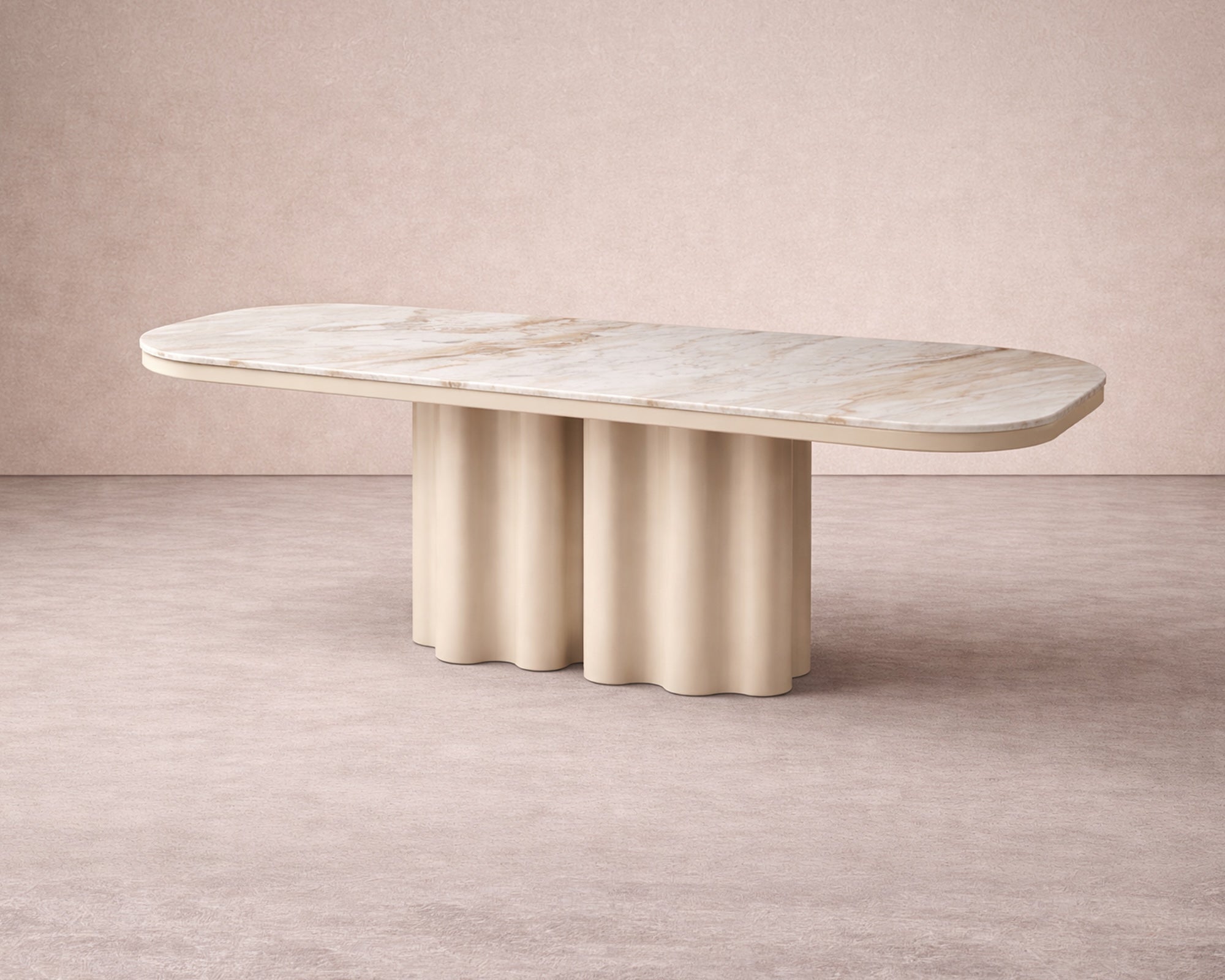 Corinthian Large Dining Table - Kaka Gold Natural Marble & Gloss Ivory