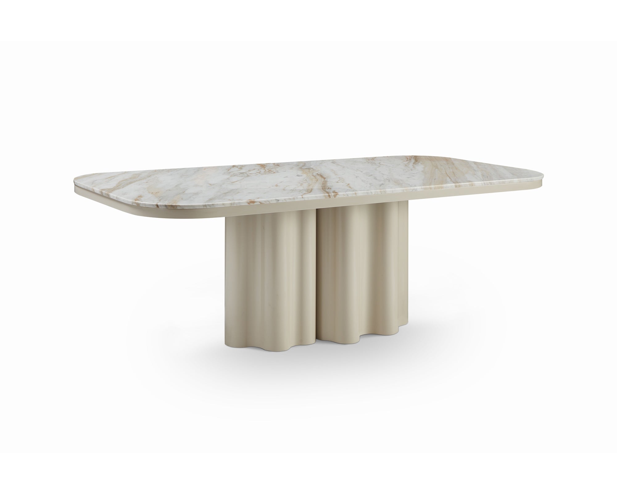 Corinthian Large Dining Table - Kaka Gold Natural Marble & Gloss Ivory