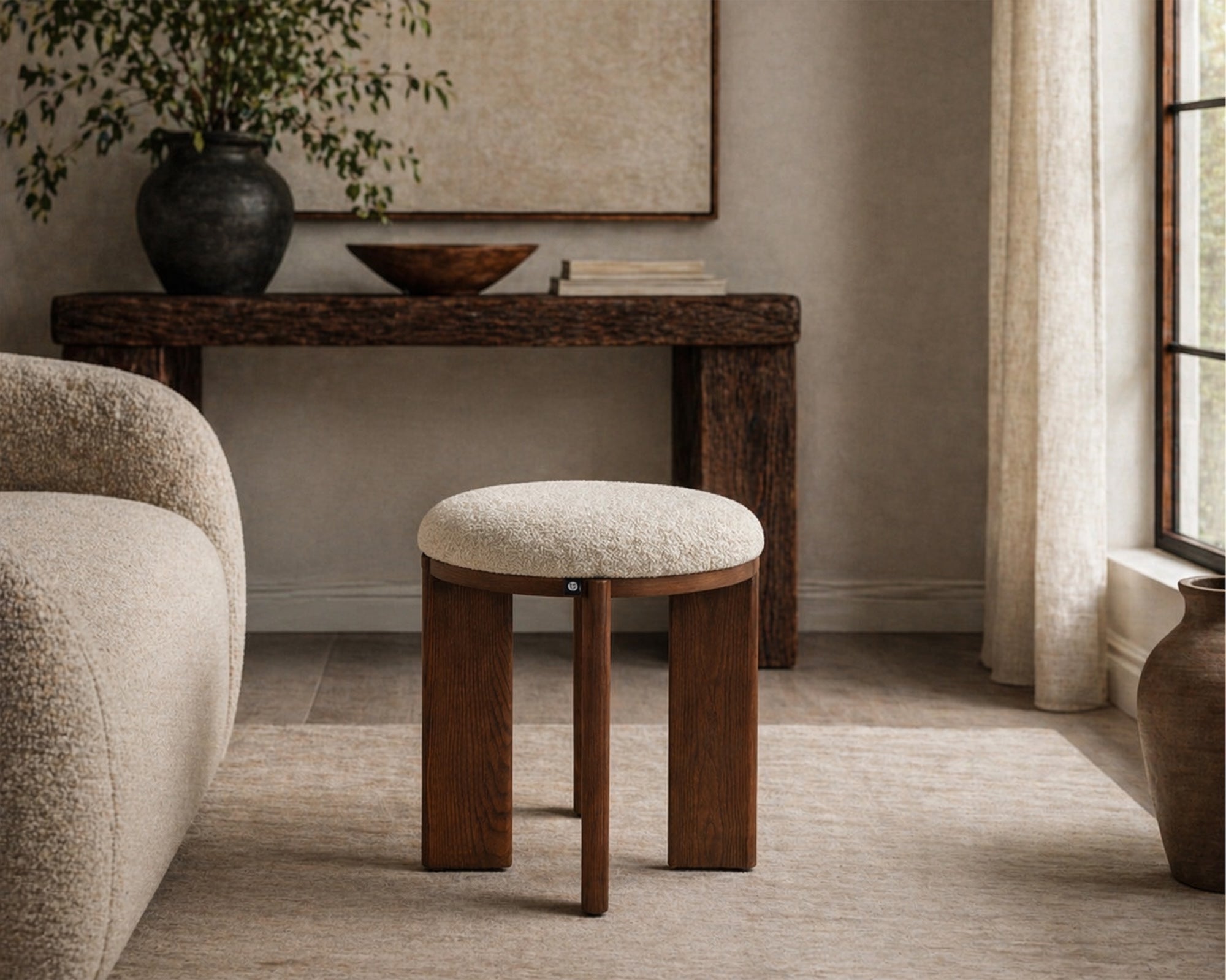Lia Foot Stool - Capella Sand & Brushed Brown