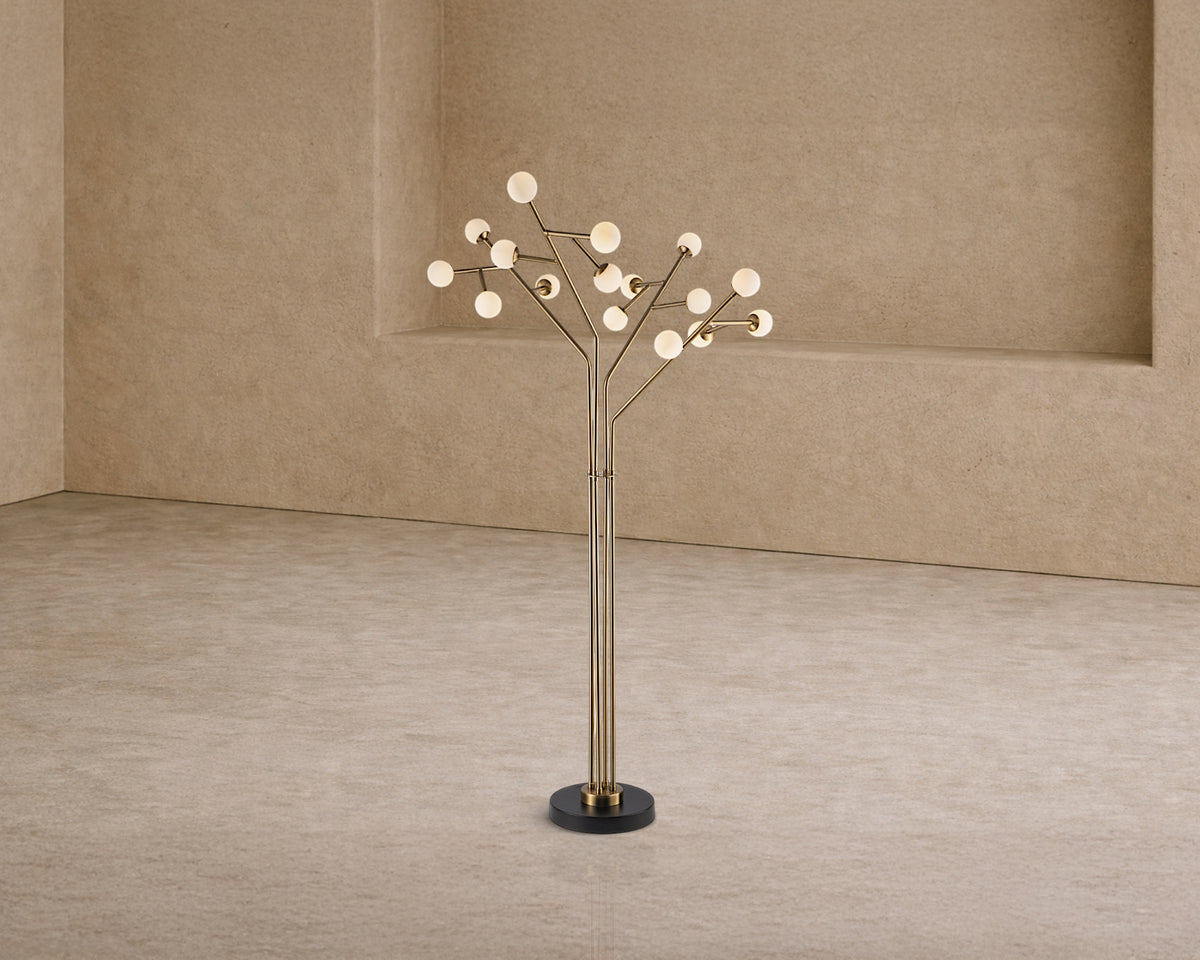 Bosco Floor Lamp - Antique Brass/White