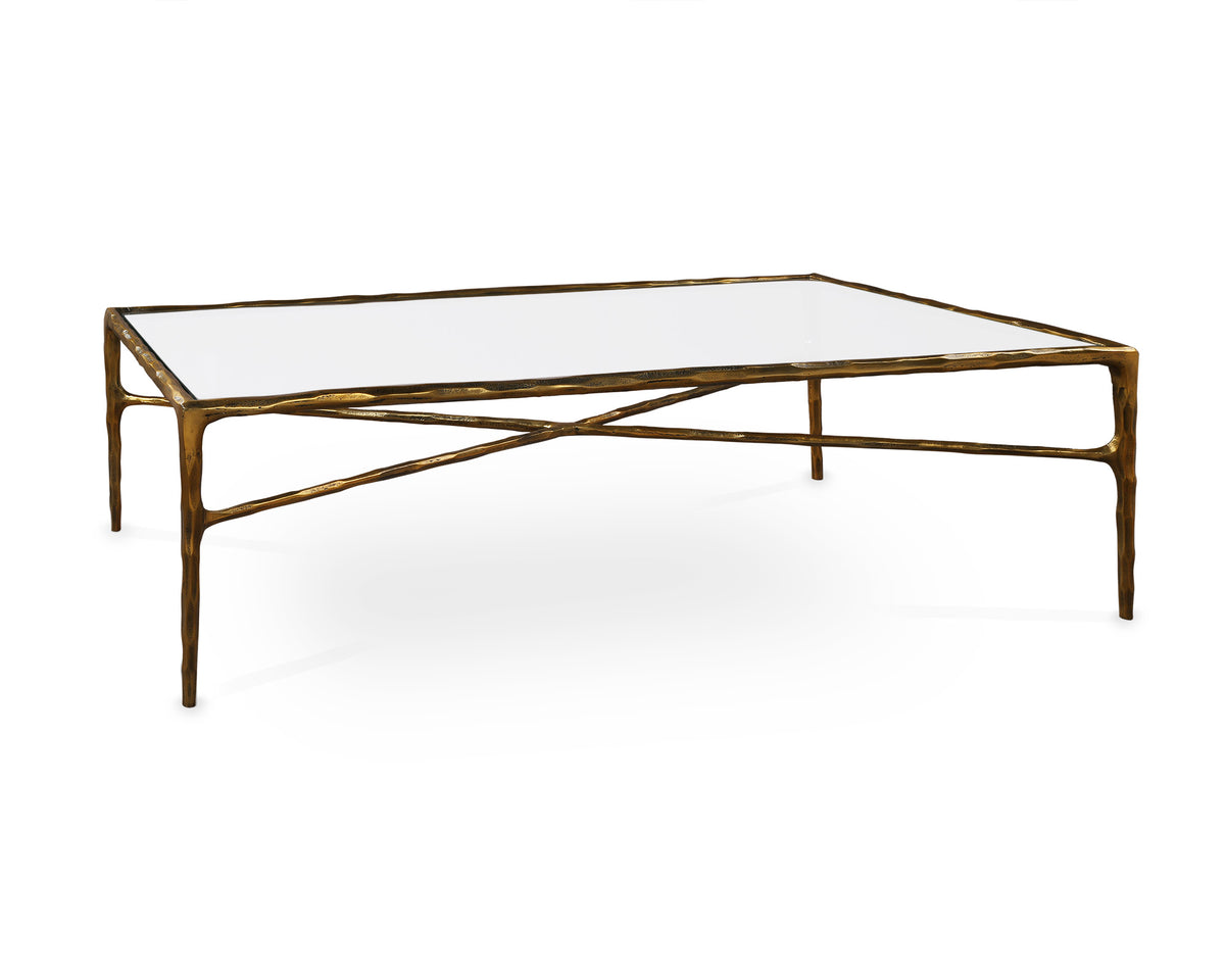Cobra Coffee Table - Textured Antique Brass and Glass