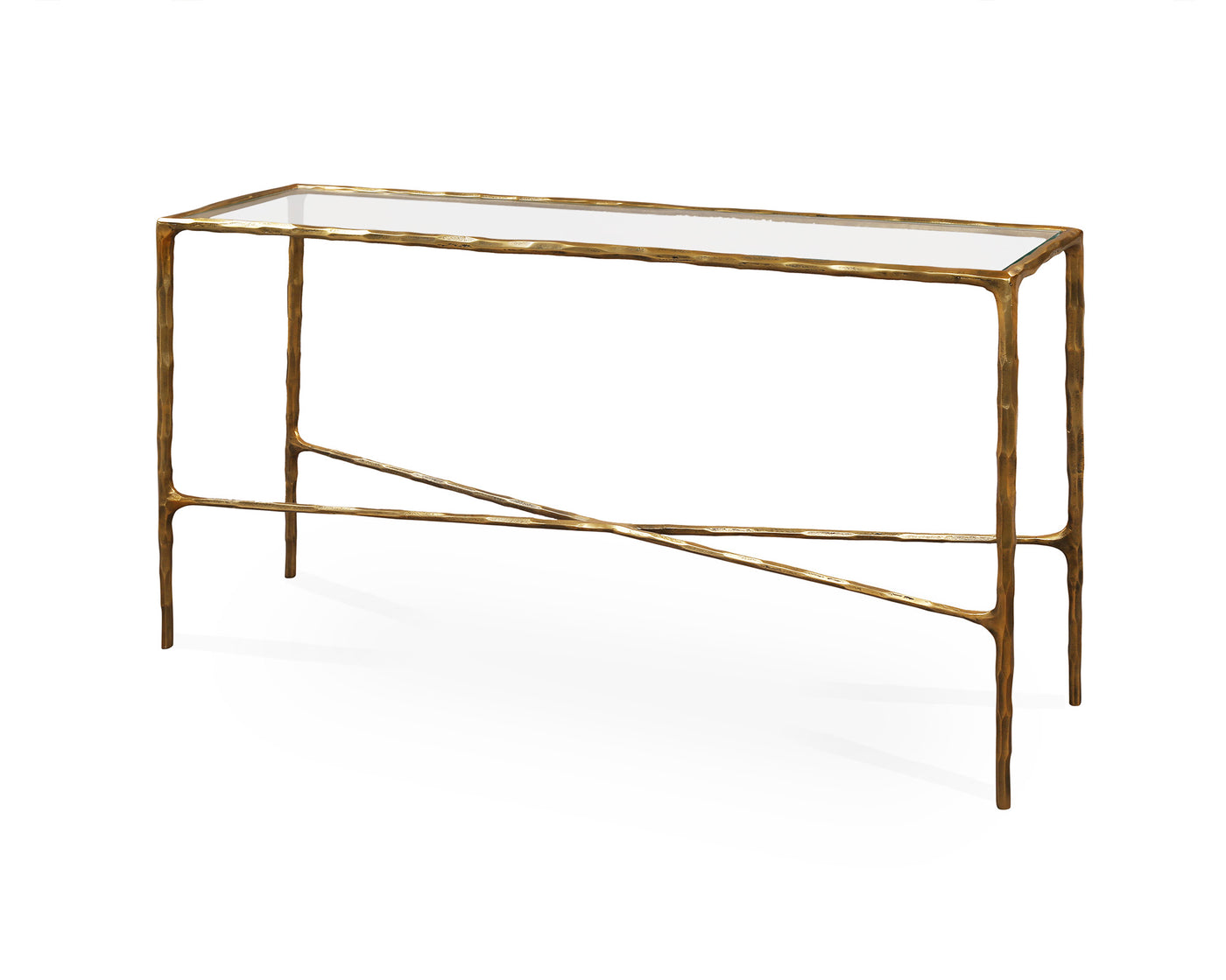 Cobra Console Table - Textured Antique Brass and Glass