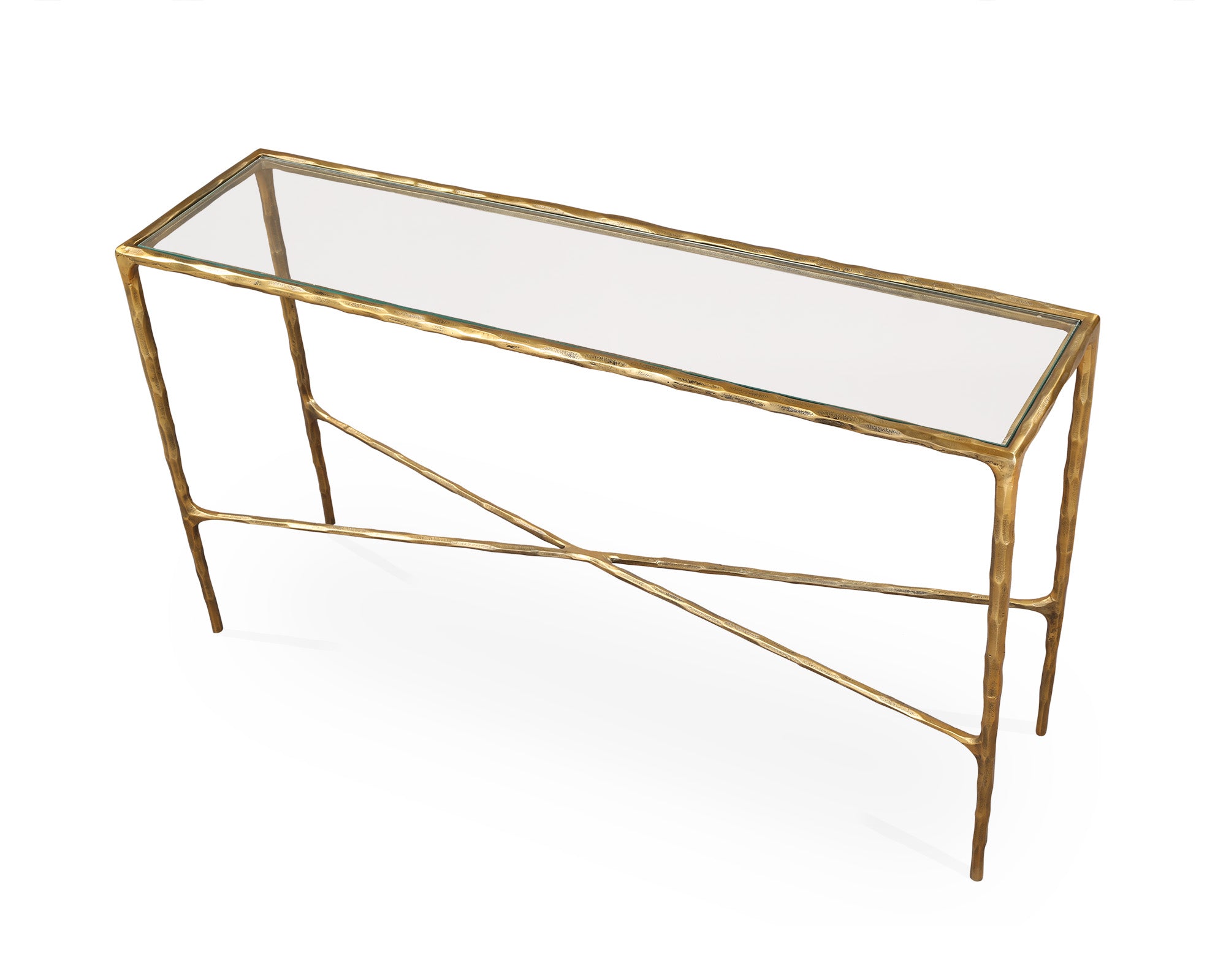 Cobra Console Table - Textured Antique Brass and Glass