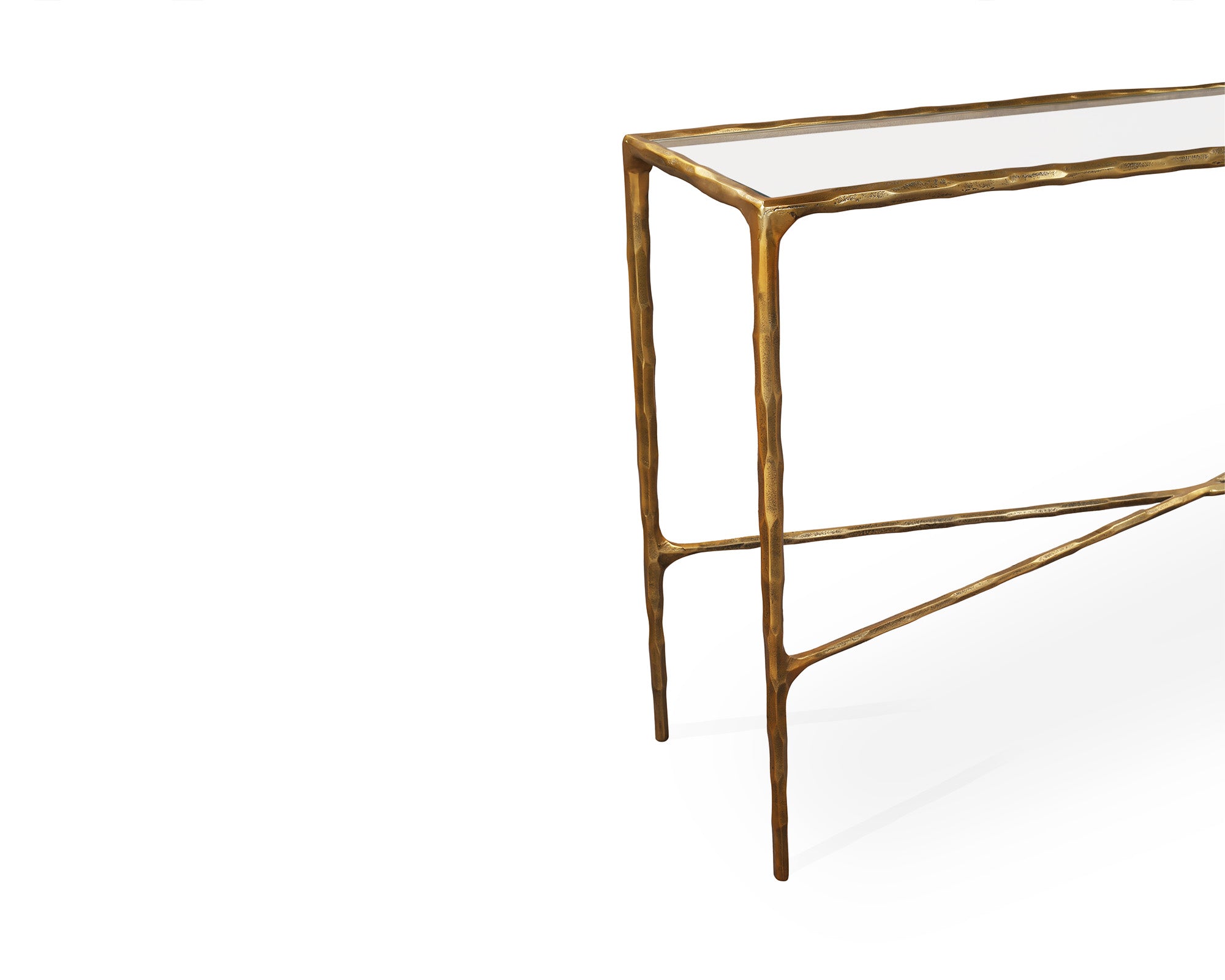 Cobra Console Table - Textured Antique Brass and Glass