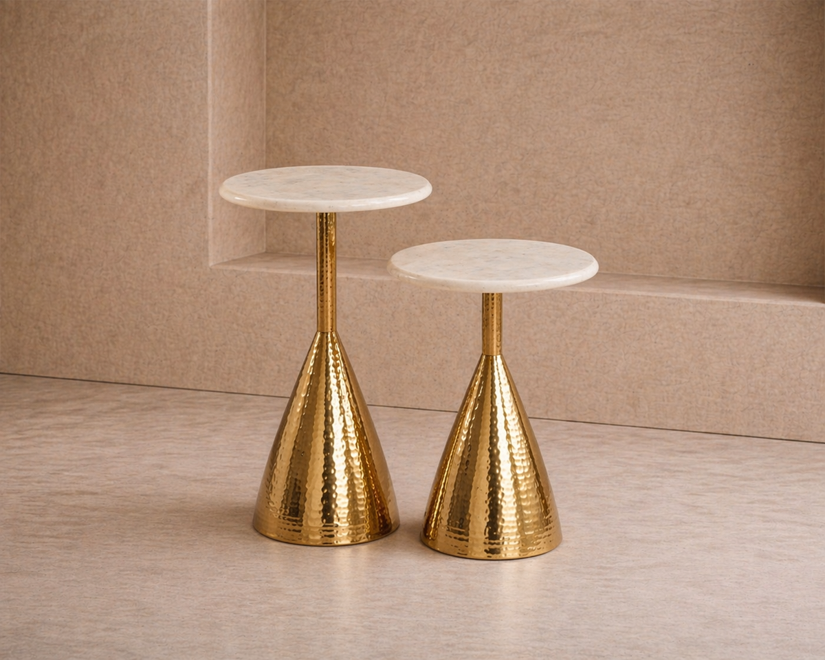 Yves Side Table (set of 2) - Polished Brass and Marble