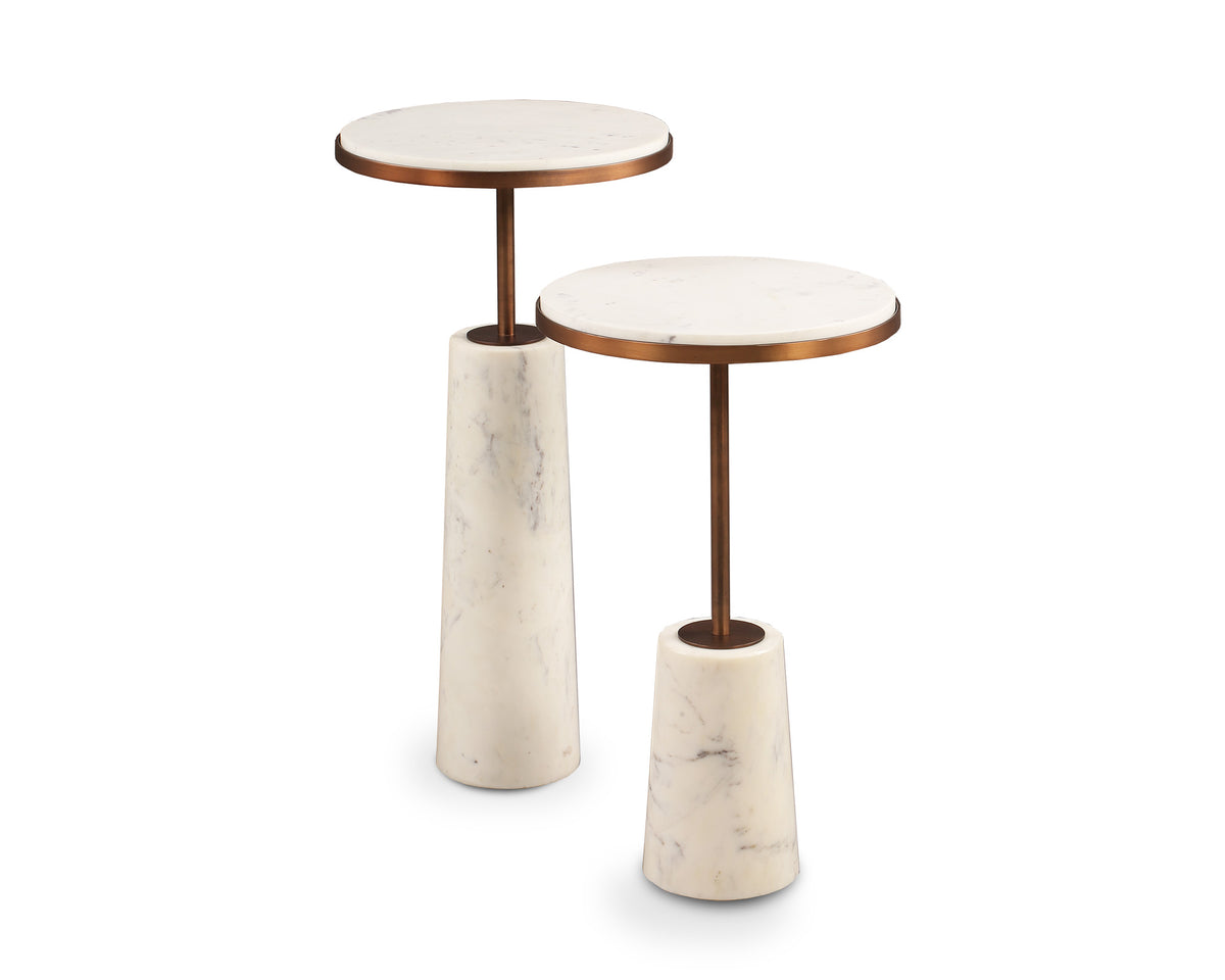Notto Side Table (set of 2) - White Marble and Bronze
