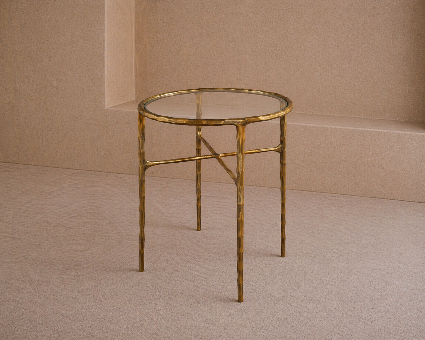 Cobra Side Table - Textured Antique Brass and Glass