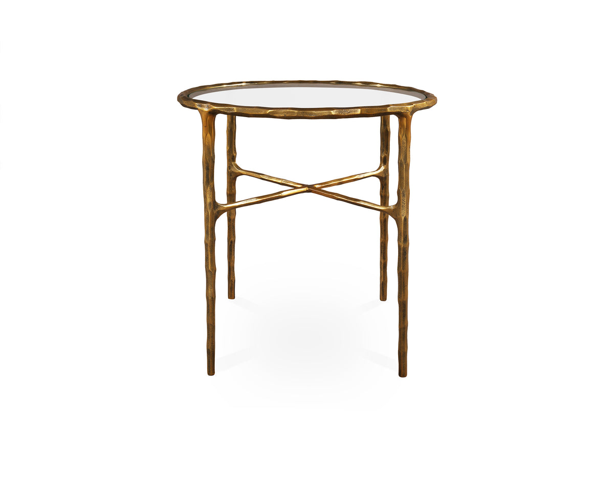 Cobra Side Table - Textured Antique Brass and Glass