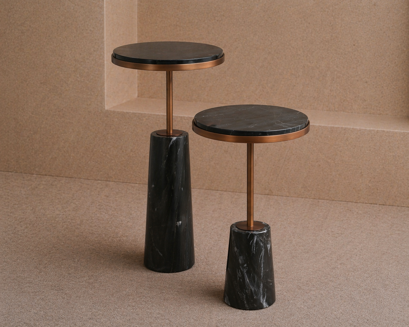Notto Side Table (set of 2) - Black Marble Bronze