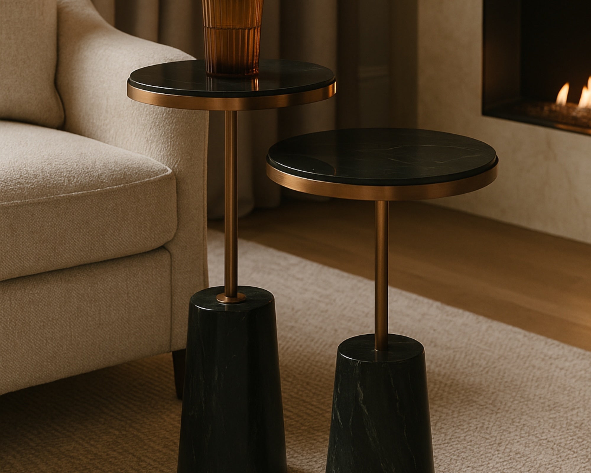 Notto Side Table (set of 2) - Black Marble Bronze