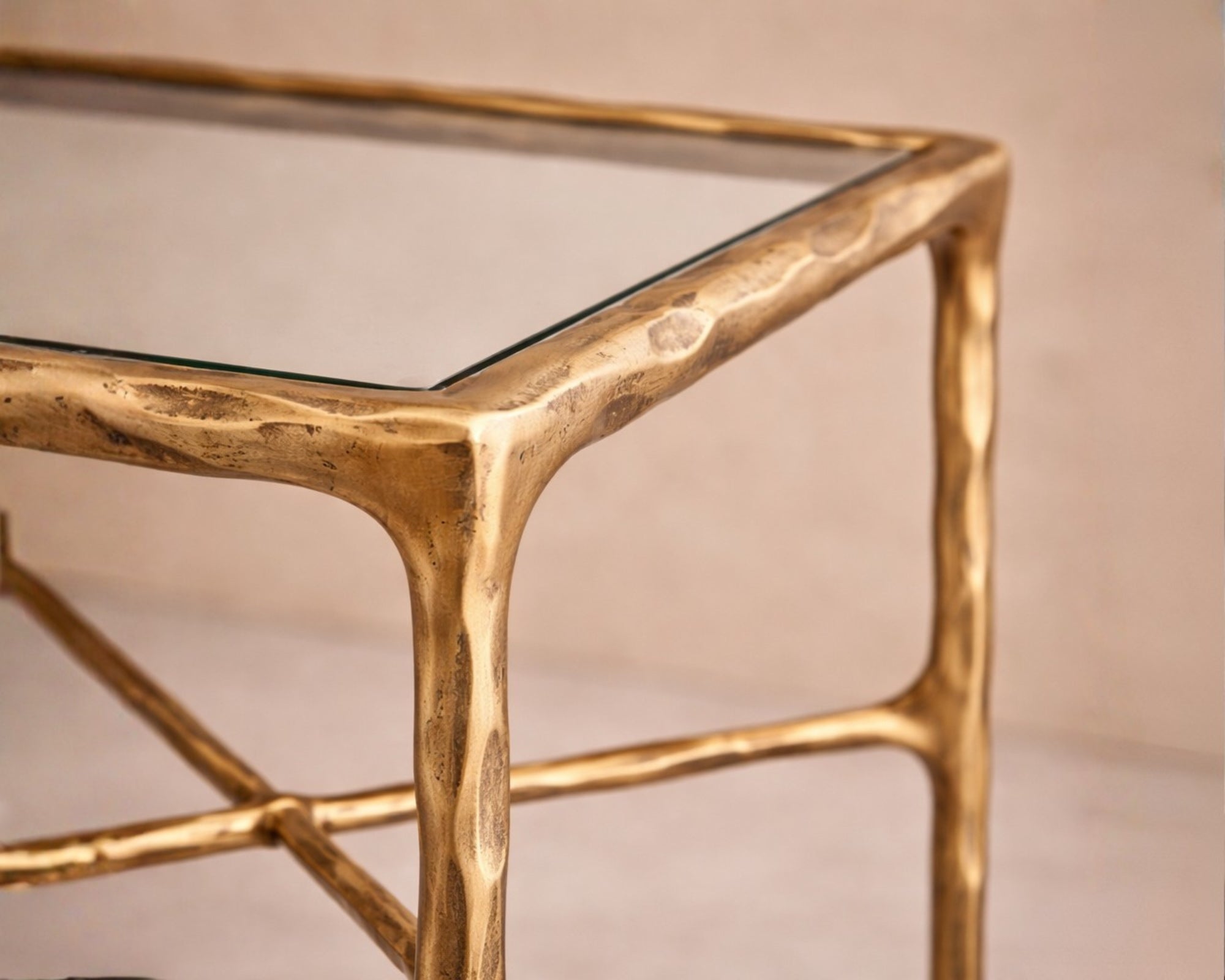 Cobra Side Table - Textured Antique Brass and Glass