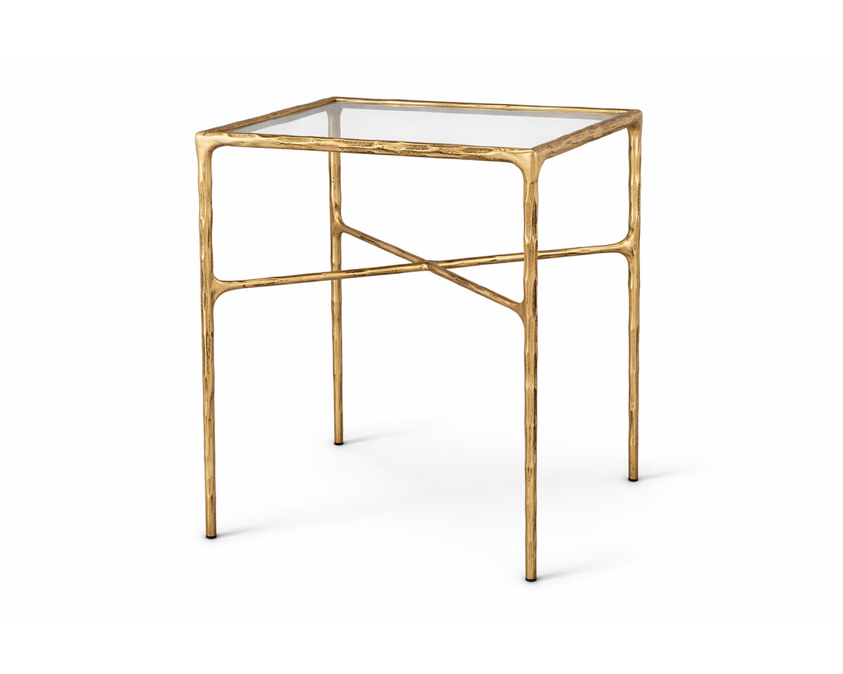 Cobra Side Table - Textured Antique Brass and Glass