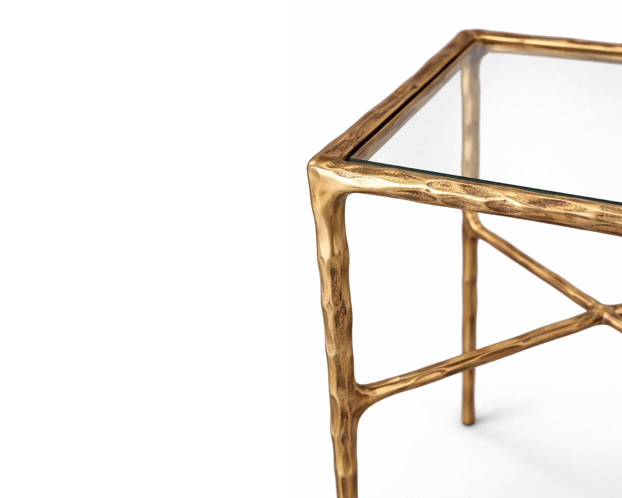 Cobra Side Table - Textured Antique Brass and Glass
