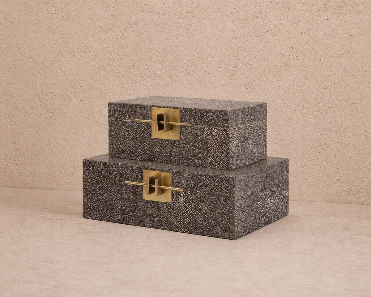 Aurello Boxes (set of 2) - Dark Grey Leather