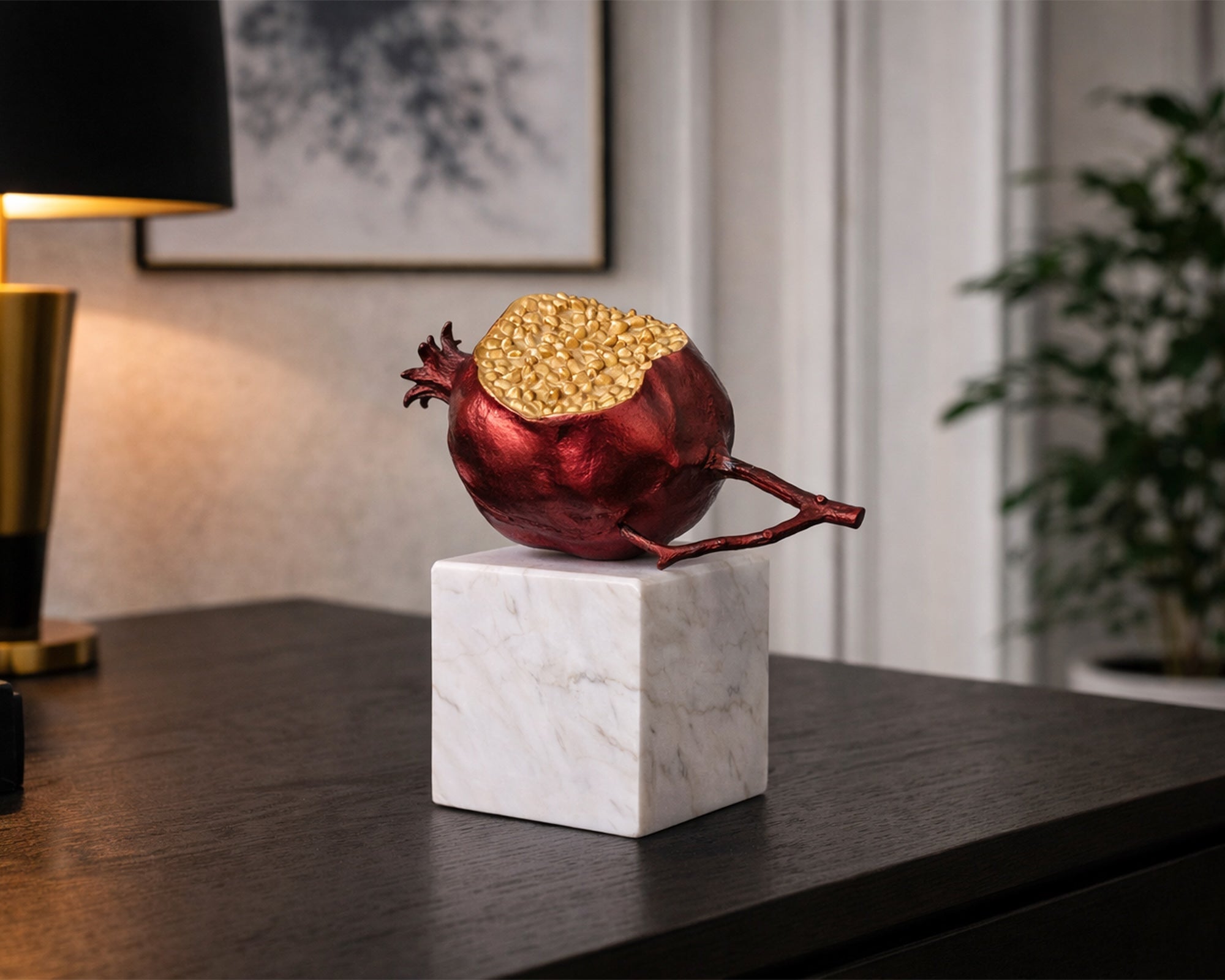 Orano Sculpture - Red Metal/White Marble