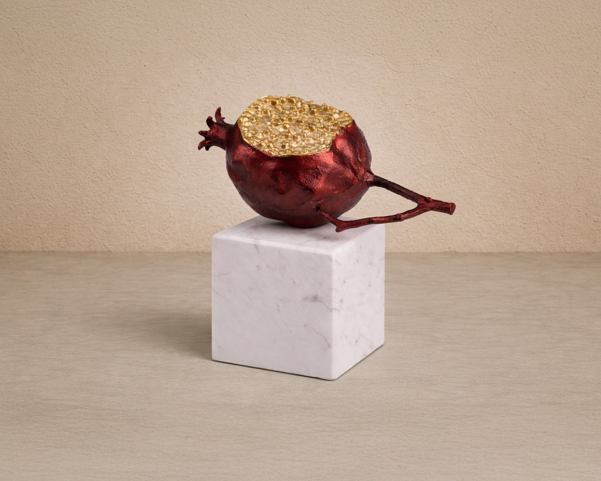 Orano Sculpture - Red Metal/White Marble