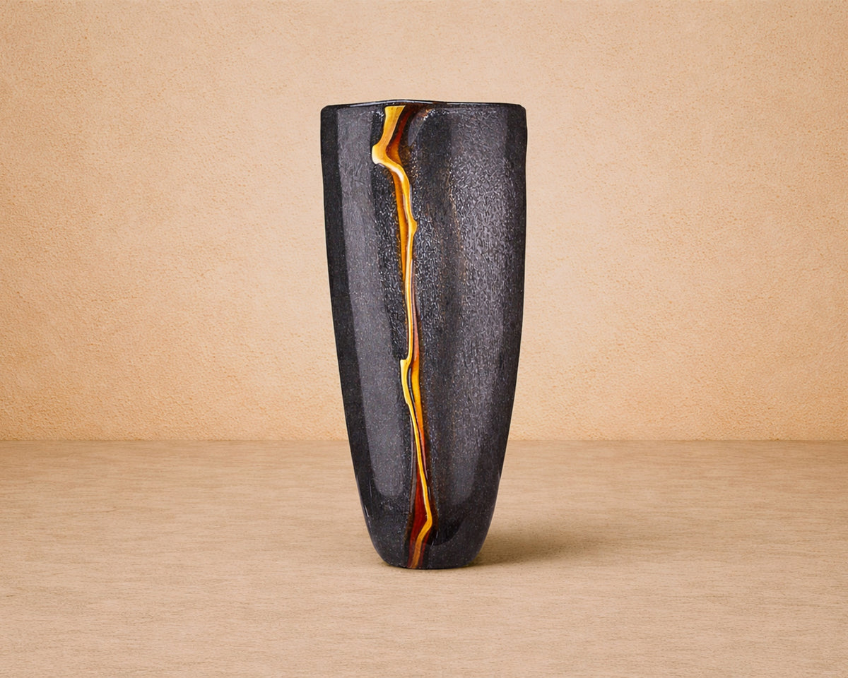 Cassiano Large Vase - Charcoal & Amber Veined Glass
