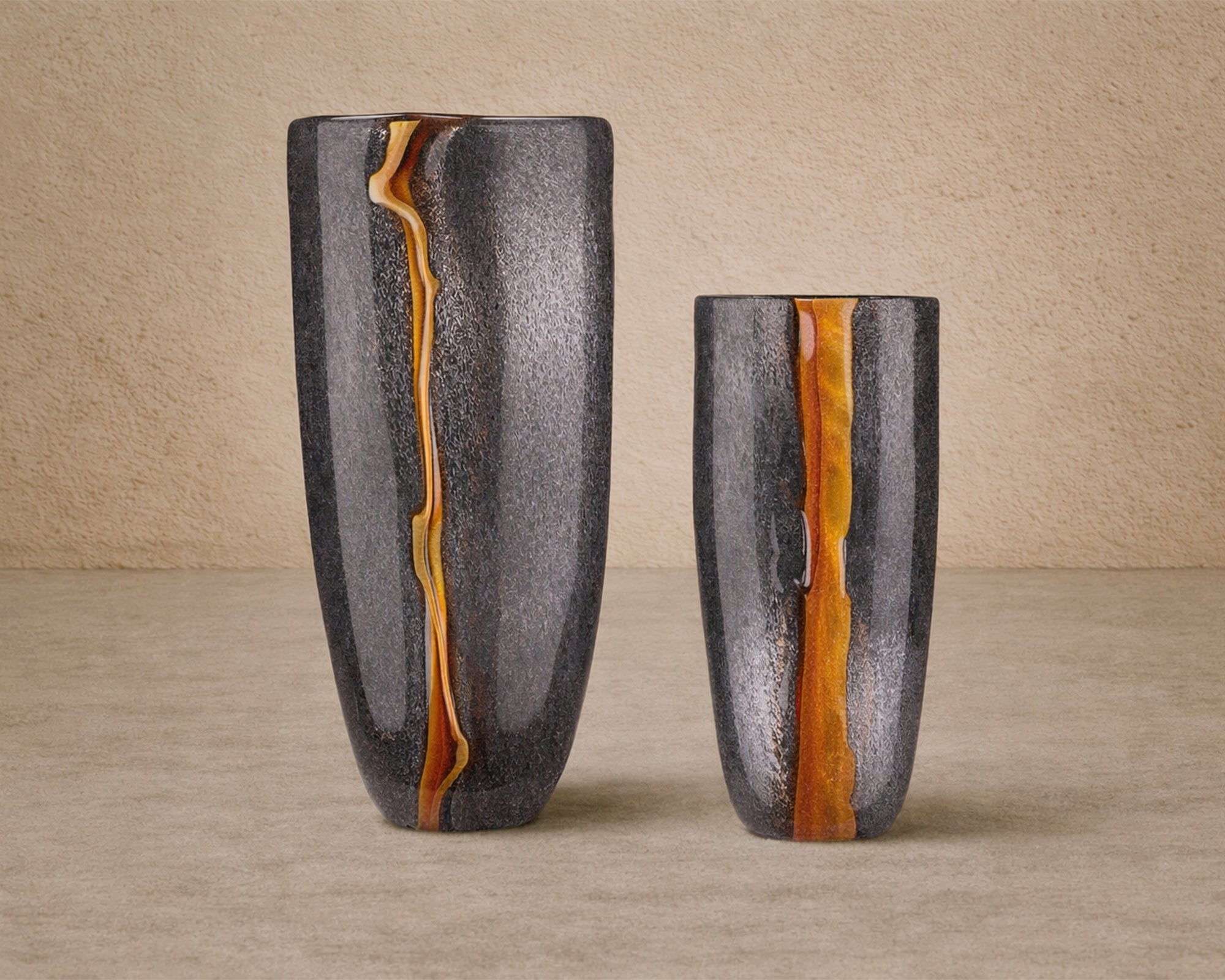 Cassiano Small Vase - Charcoal & Amber Veined Glass