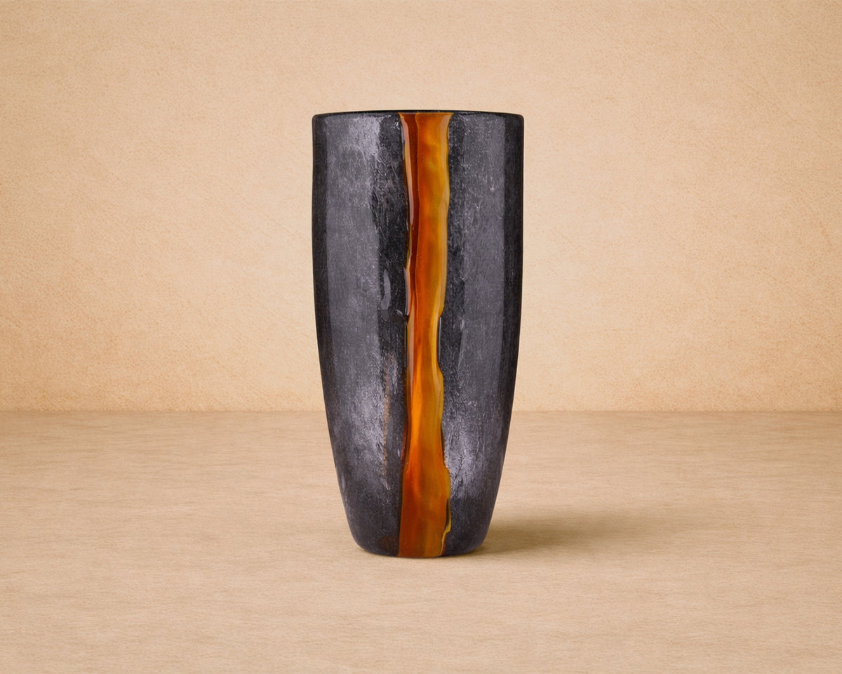 Cassiano Small Vase - Charcoal & Amber Veined Glass
