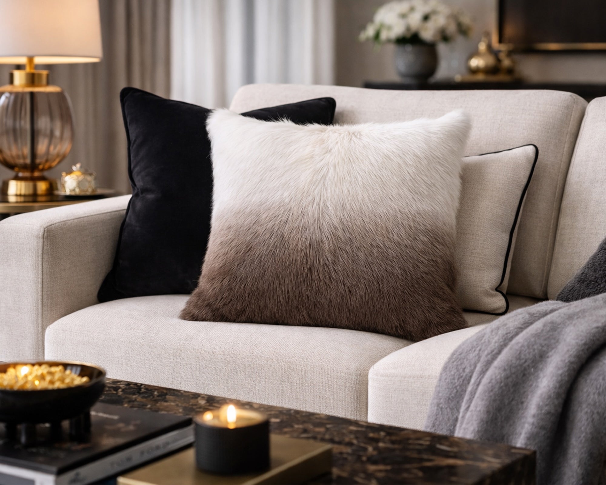 Zarello Pillow - Ivory/Taupe Ombre