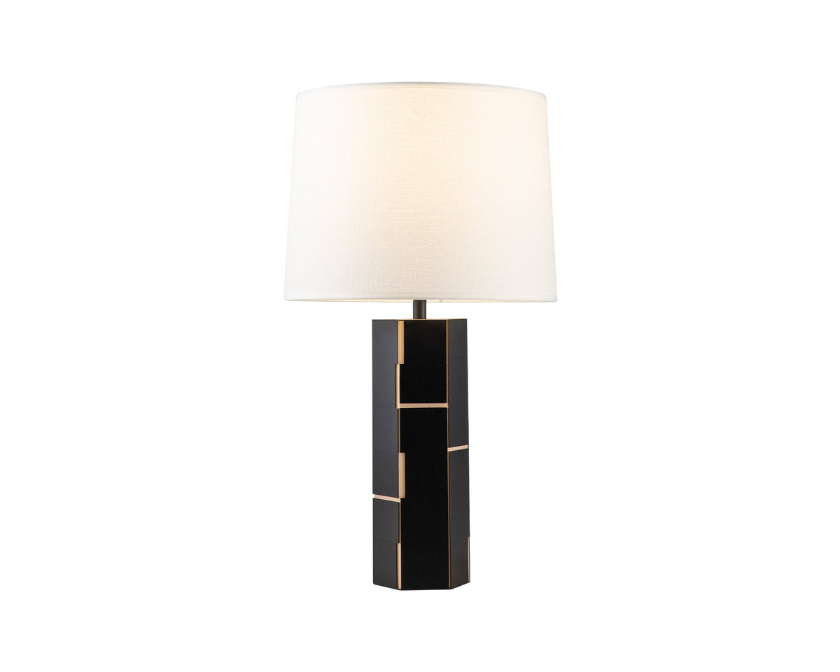 Exeter Table Lamp - Black Leather/White Fabric Shade