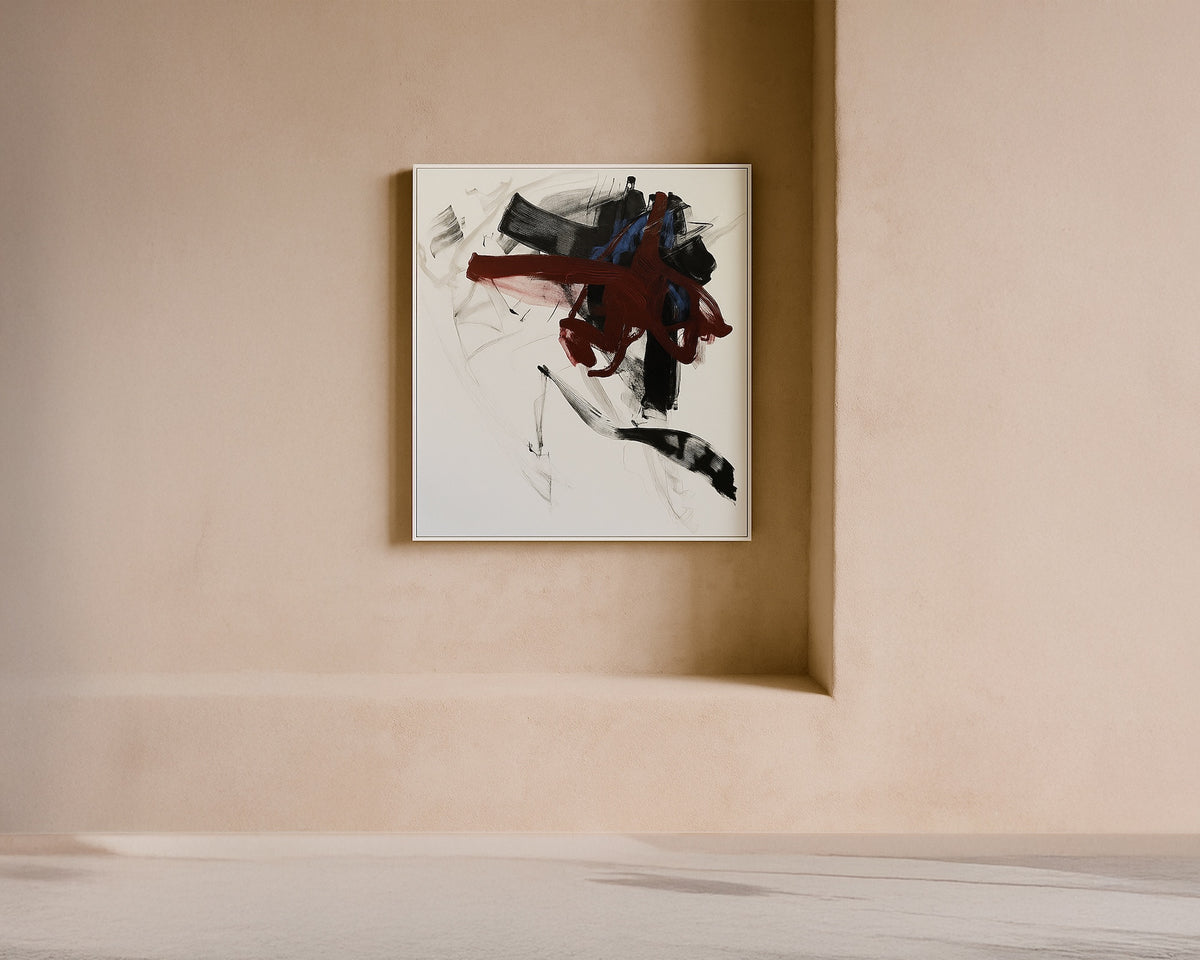 Obsidian Oil Painting - Hand Painted/White Wood Frame