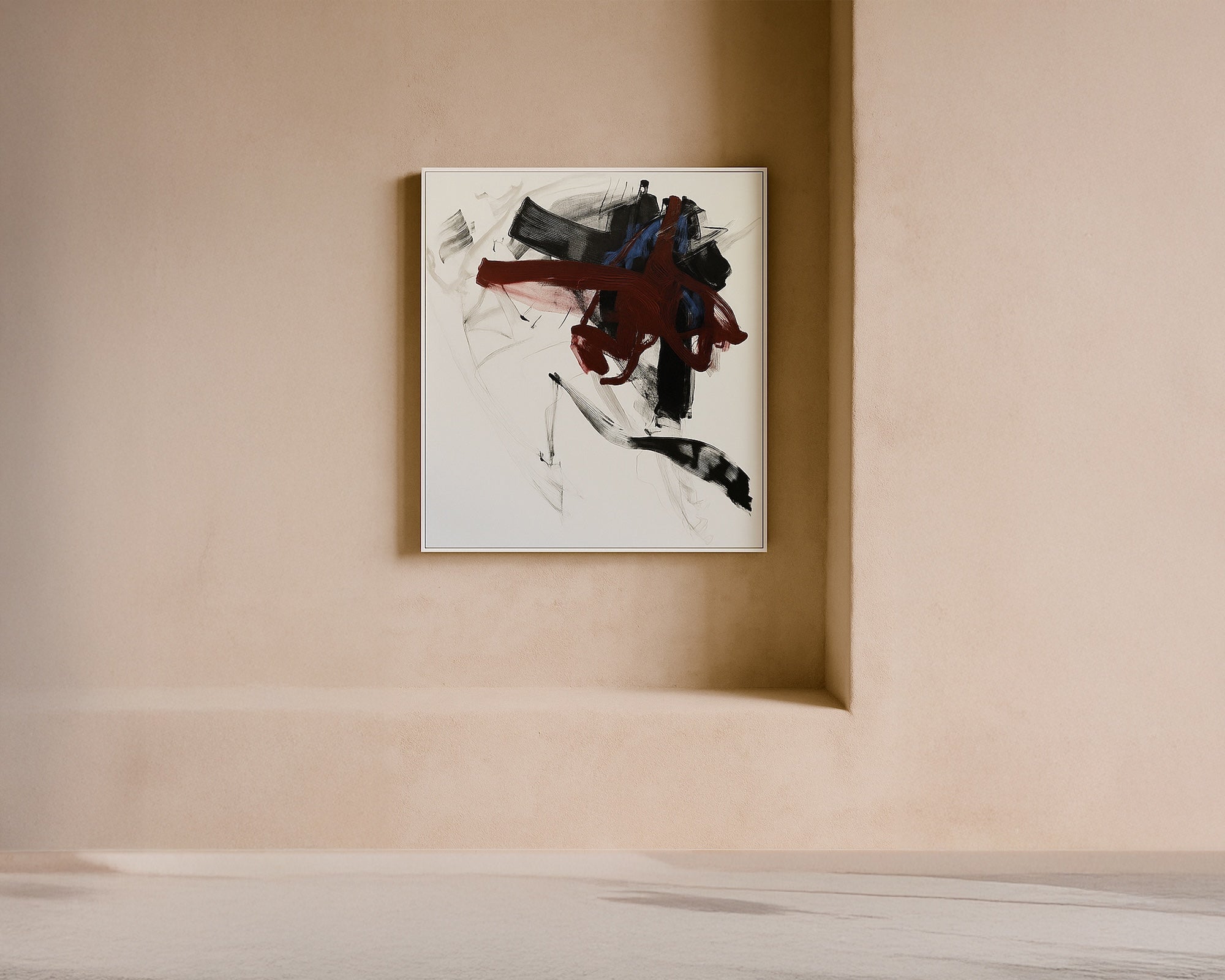 Obsidian Oil Painting - Hand Painted/White Wood Frame