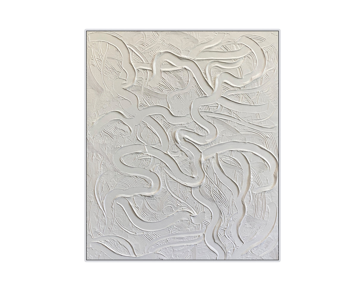 Serene Oil Painting - Hand Painted/White Wood Frame