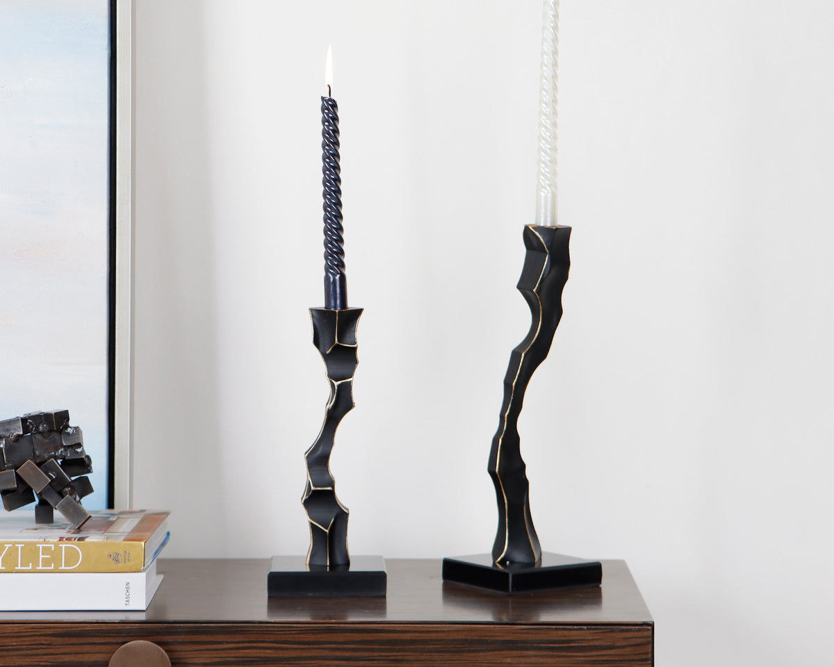 Storm Candlestick Large - Black Marble and Resin