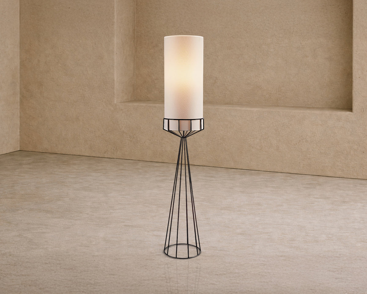 Faro Floor Lamp - Matt Black & White Linen