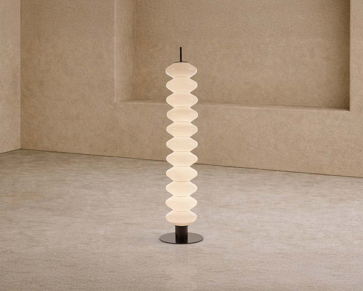 Jana Floor Lamp - Glass, Black Iron Base
