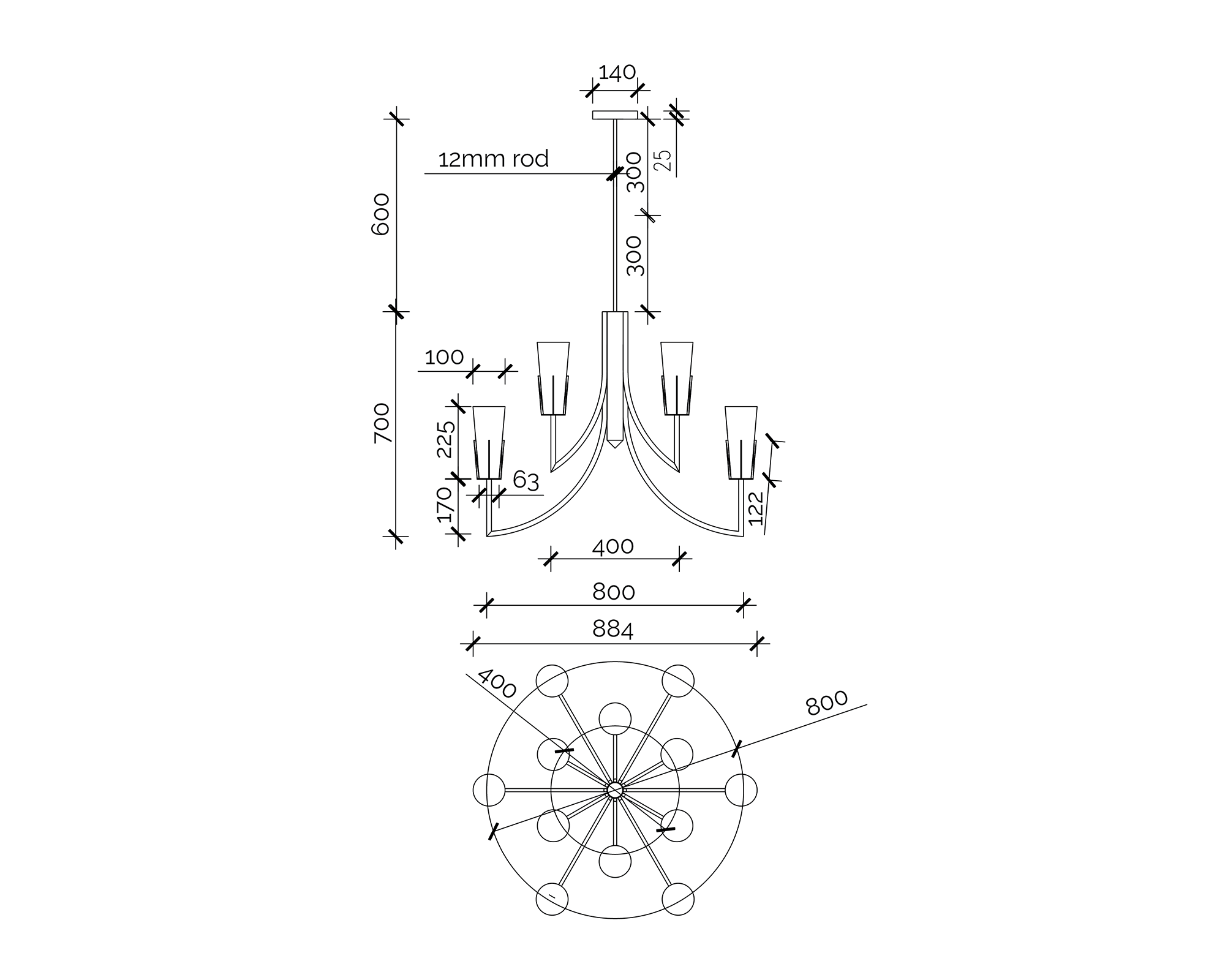 Magestic Chandelier - Black & White Glass