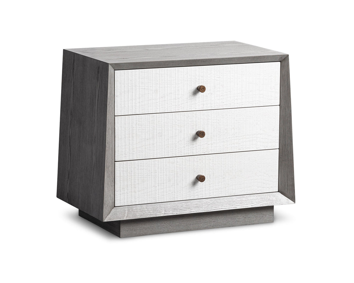 Otilia Bedside Table  -  Silver Grey & White Saw Cut Finish