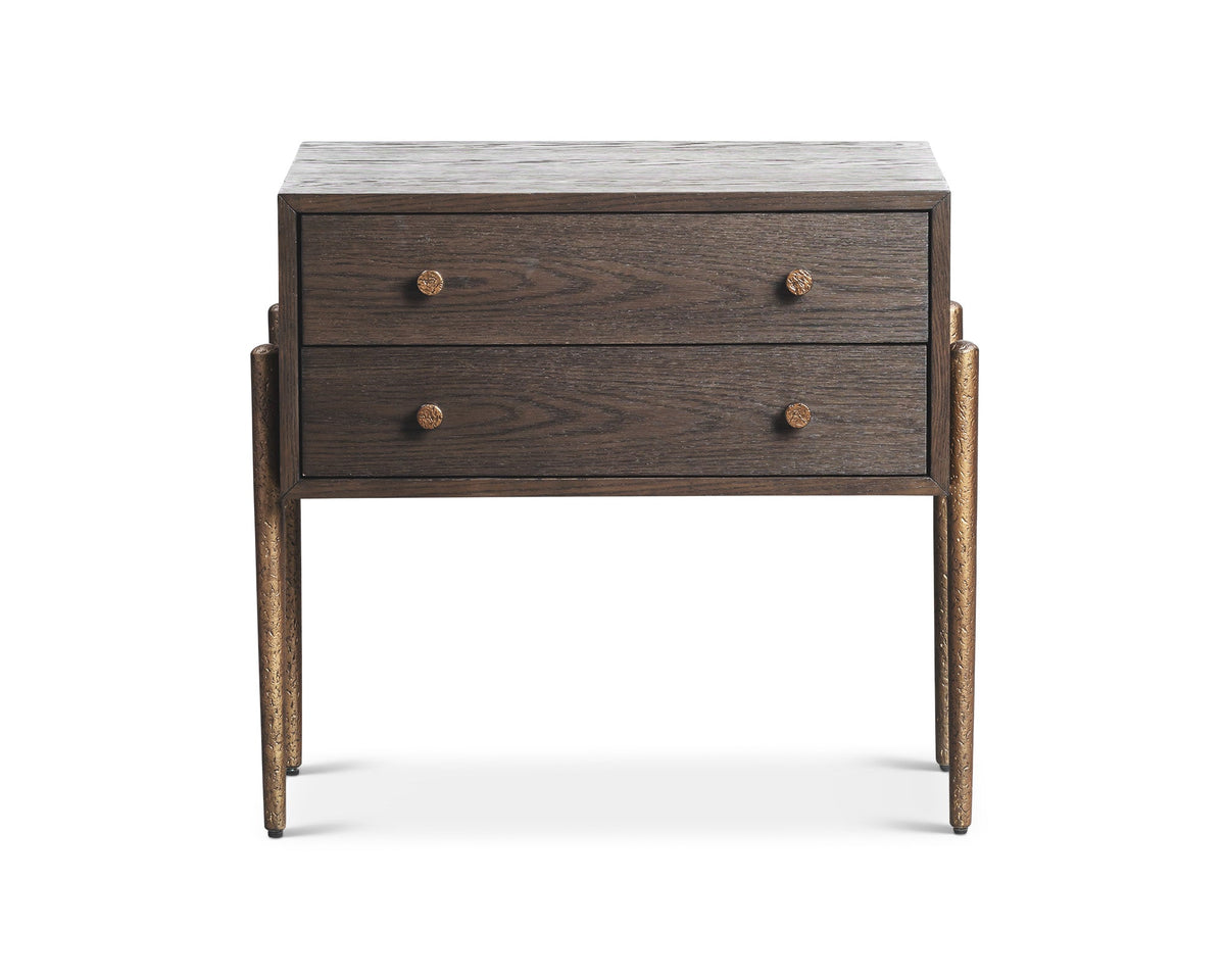 Nella Bedside Table  -  Dark Brushed Brown & Hammered Dark Bronze
