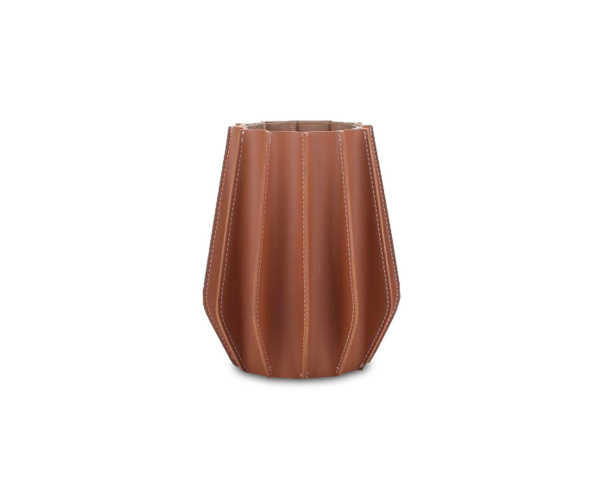 Juana Vase  - Brown Leather and Glass