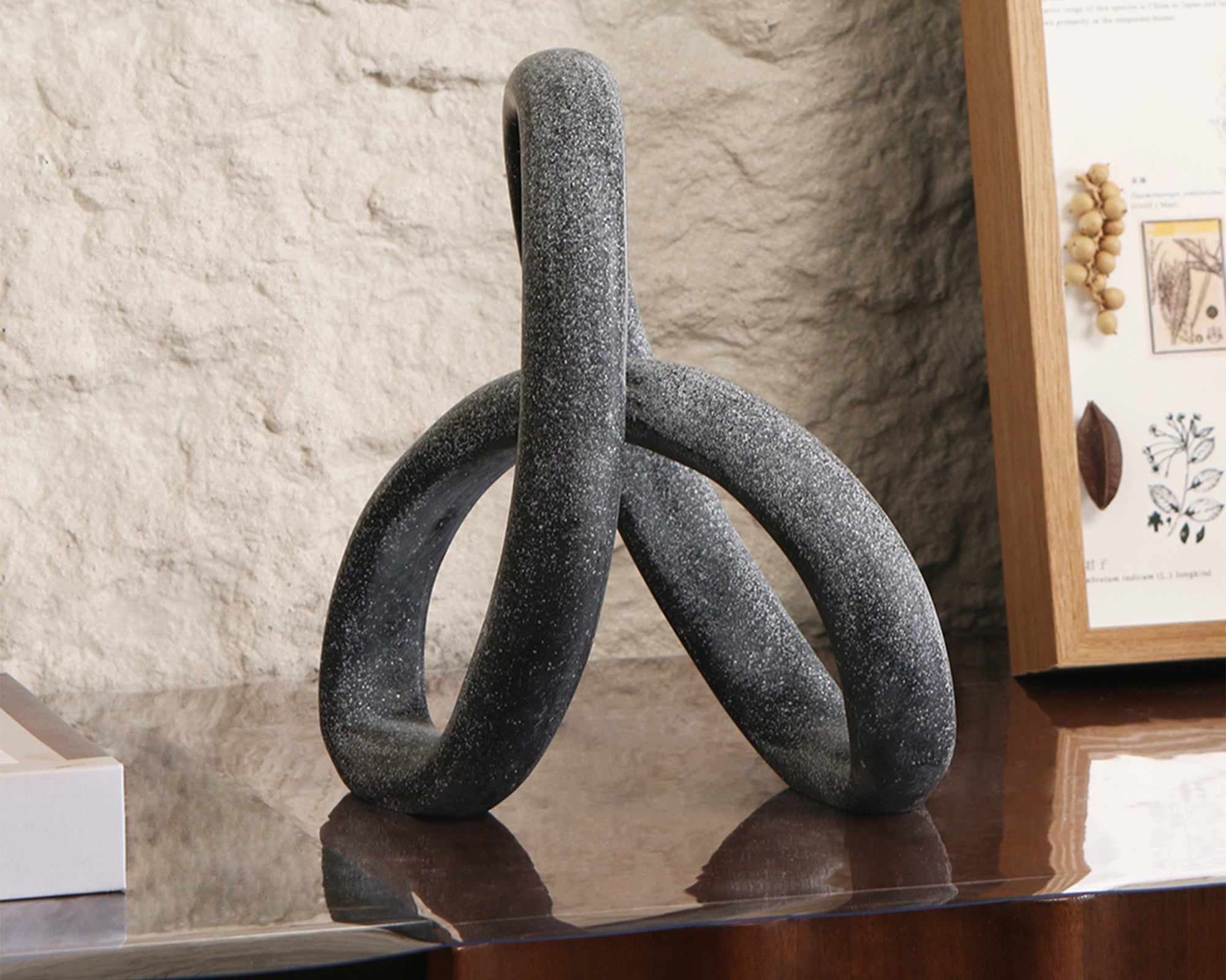 Loop Sculpture - Matte Black Marble Effect