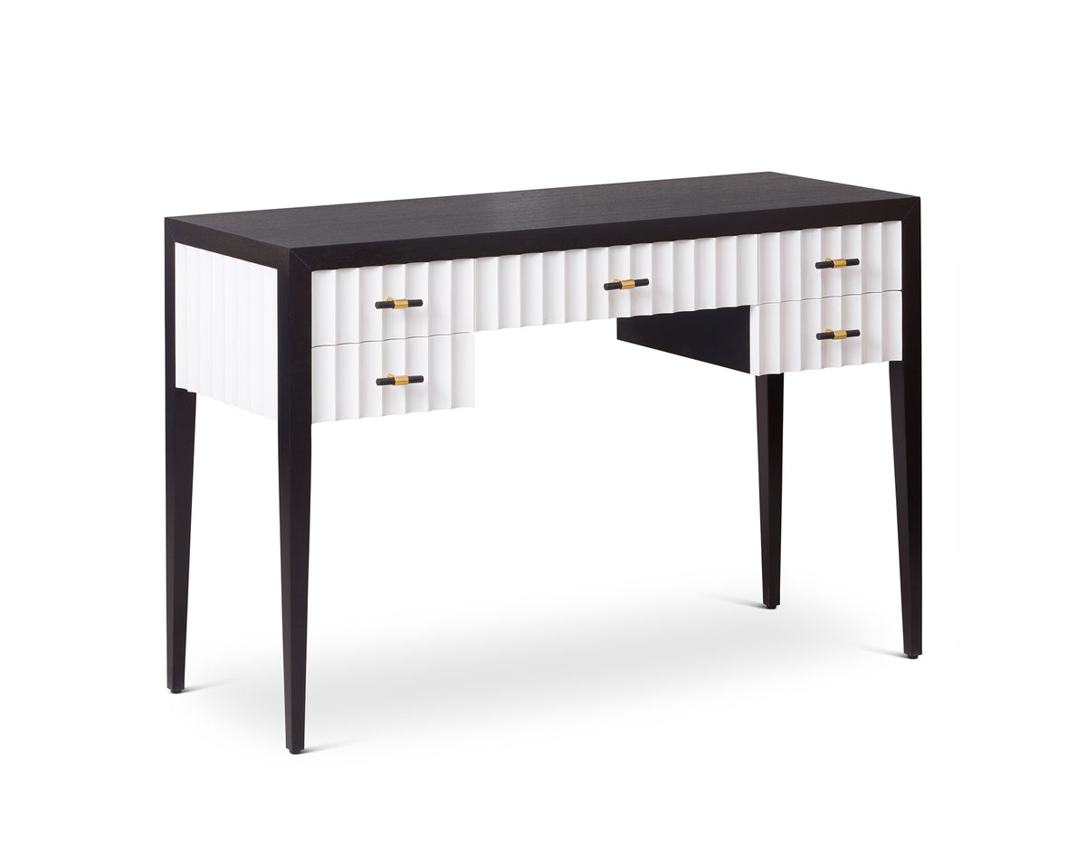 Malibu Console Table  -  Black Satin Veneer, Hairline White & Red Lining