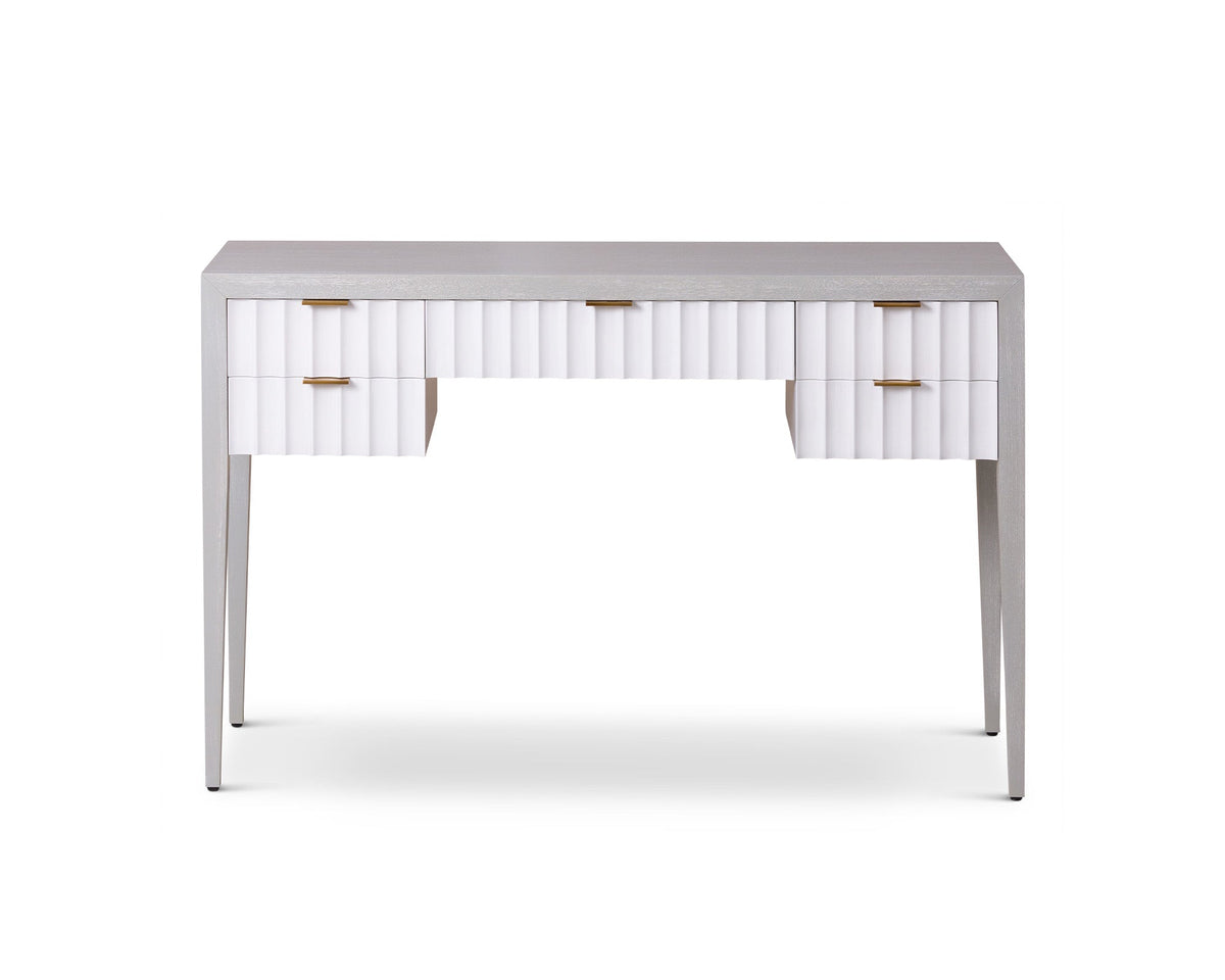 Malibu Console Table  -  Grey Satin Veneer, Hairline White & Red Lining