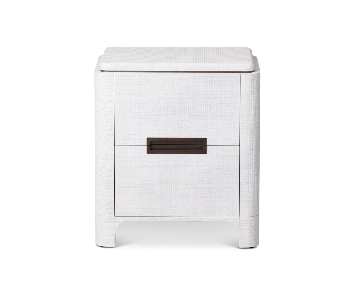 Vitros Bedside Table  -   White Saw Cut Oak and Antique Brushed Brass