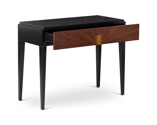 Beverly Console Table  -  Brown Wood and Hammered Brass