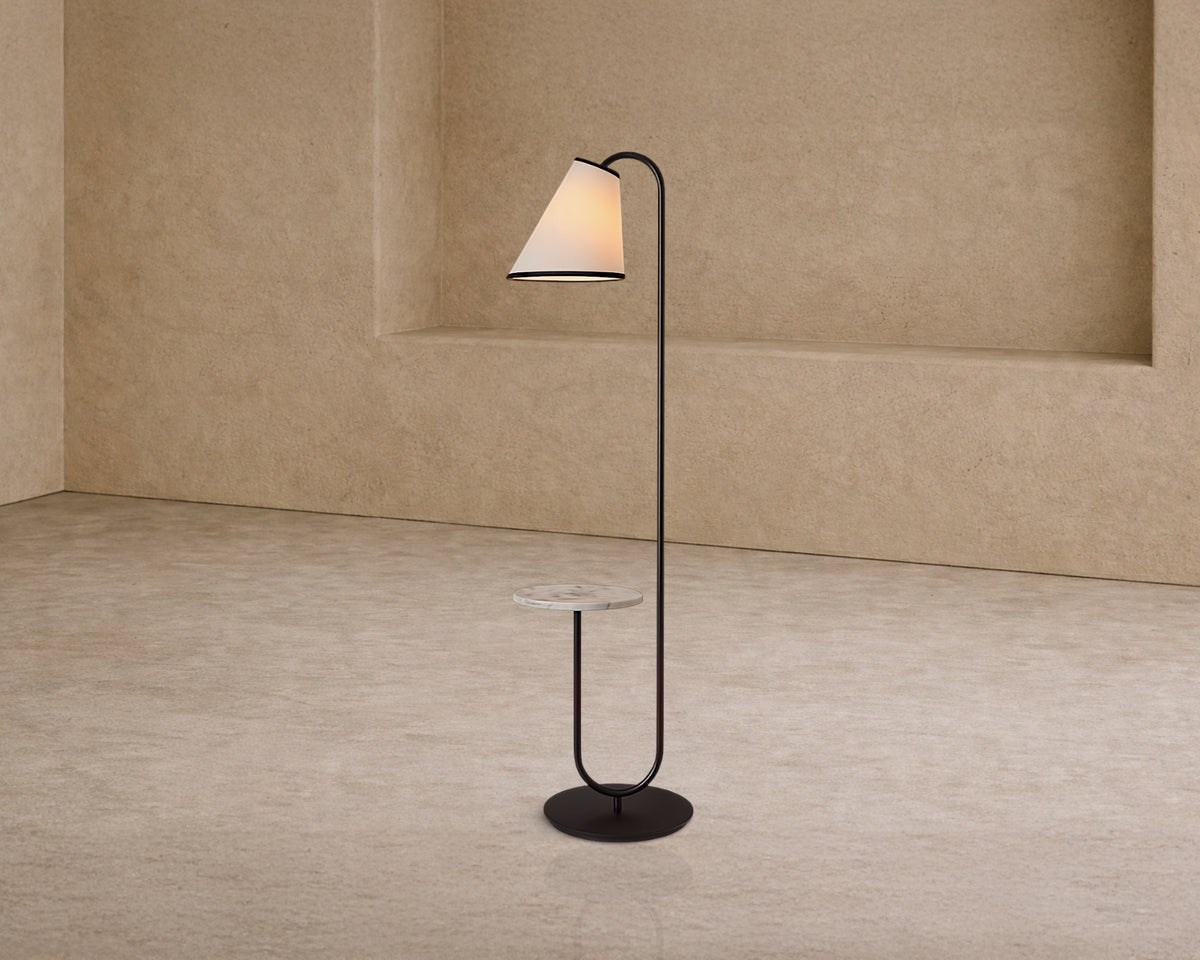 Edgar Floor Lamp - Carrara Marble and White Linen