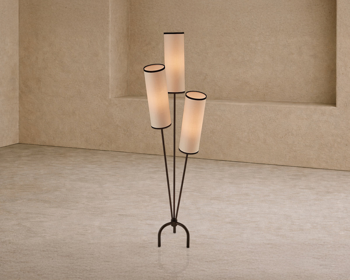 Trevi Floor Lamp - White Linen/Black Metal