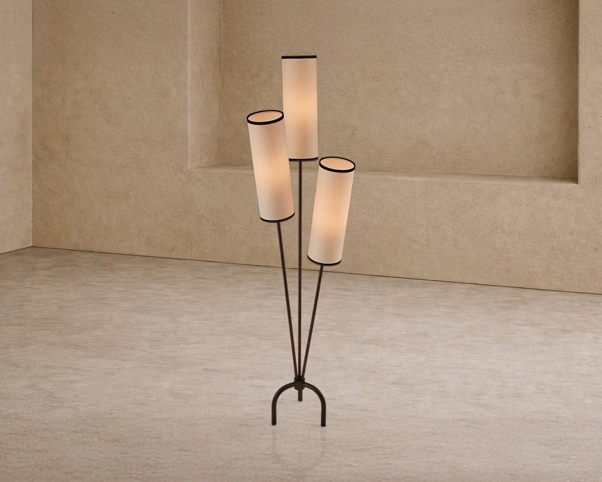 Trevi Floor Lamp - White Linen/Black Metal