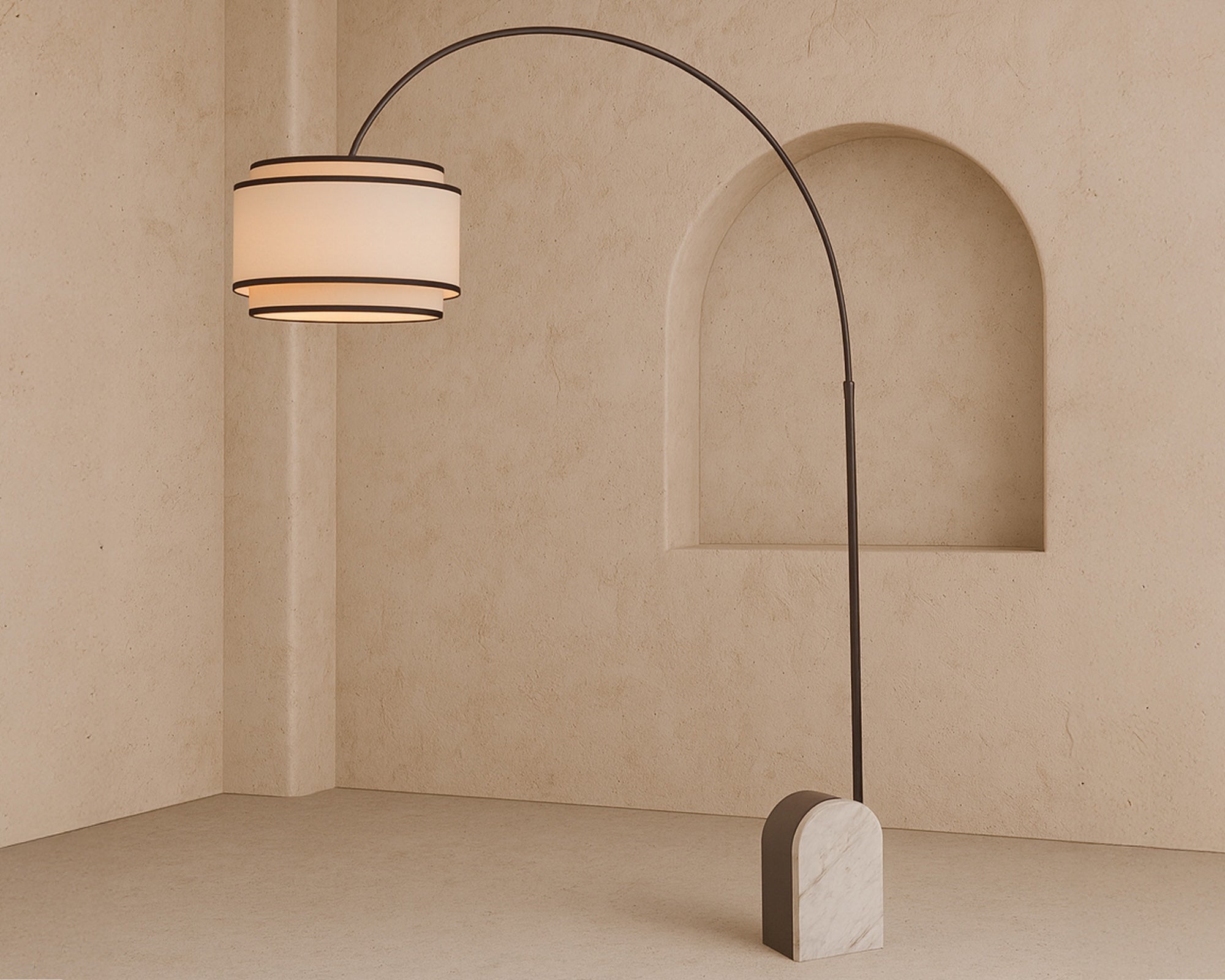 Arcadia Floor Lamp - White Marble/Matt Black Metal/White Linen