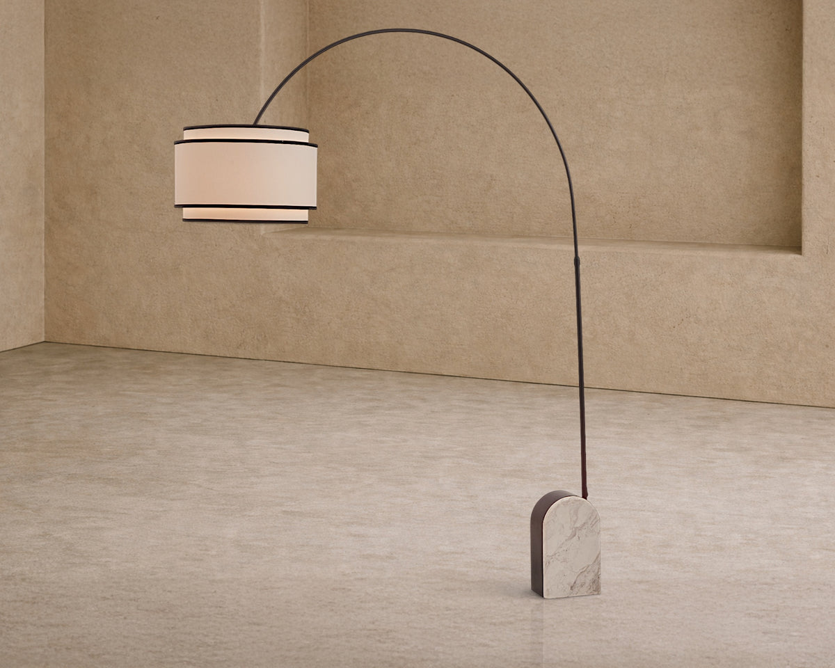 Arcadia Floor Lamp - White Marble/Matt Black Metal/White Linen