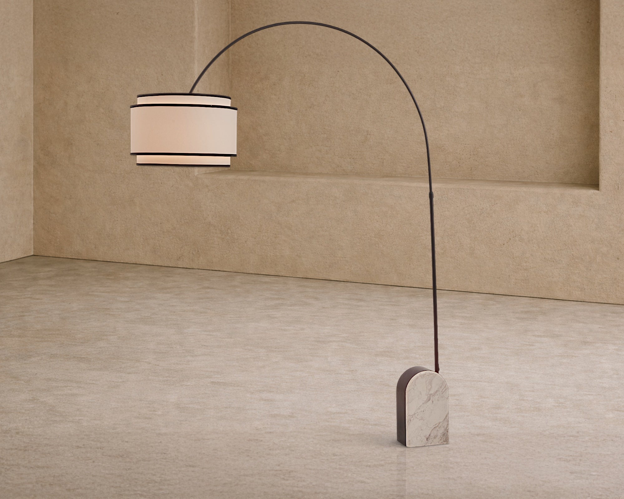 Arcadia Floor Lamp - White Marble/Matt Black Metal/White Linen