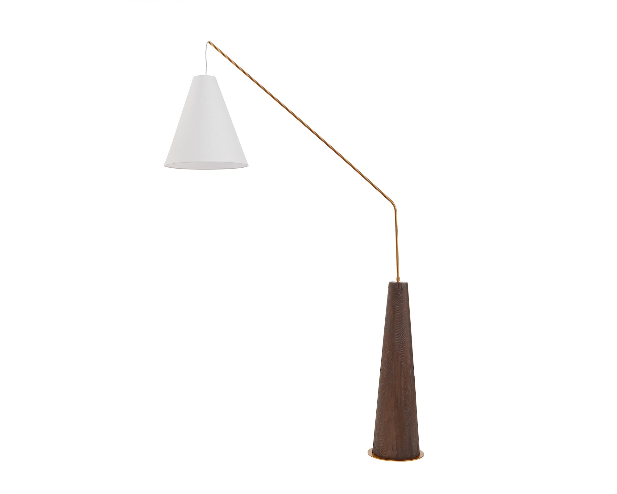 Brandon Floor Lamp - Brushed Dark Brown Oak/Antique Brass/White Linen Shade
