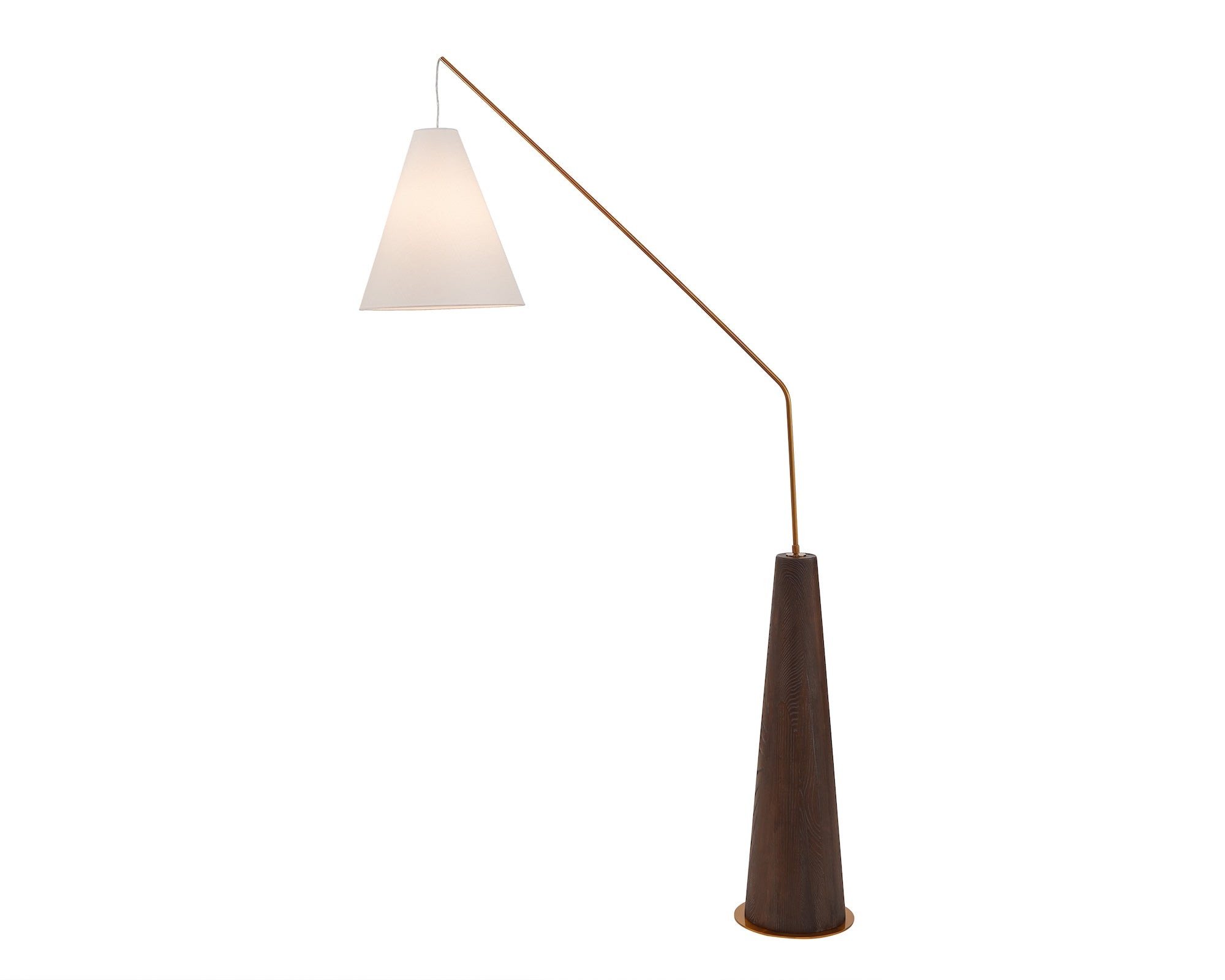 Brandon Floor Lamp - Brushed Dark Brown Oak/Antique Brass/White Linen Shade