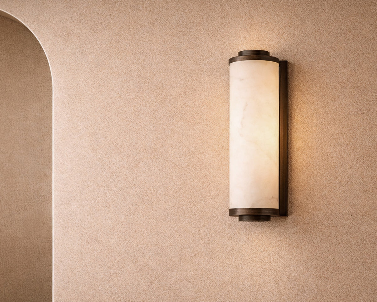 Fento IP44 (Small) Wall Lamp - Antique Bronze and Alabaster Effect